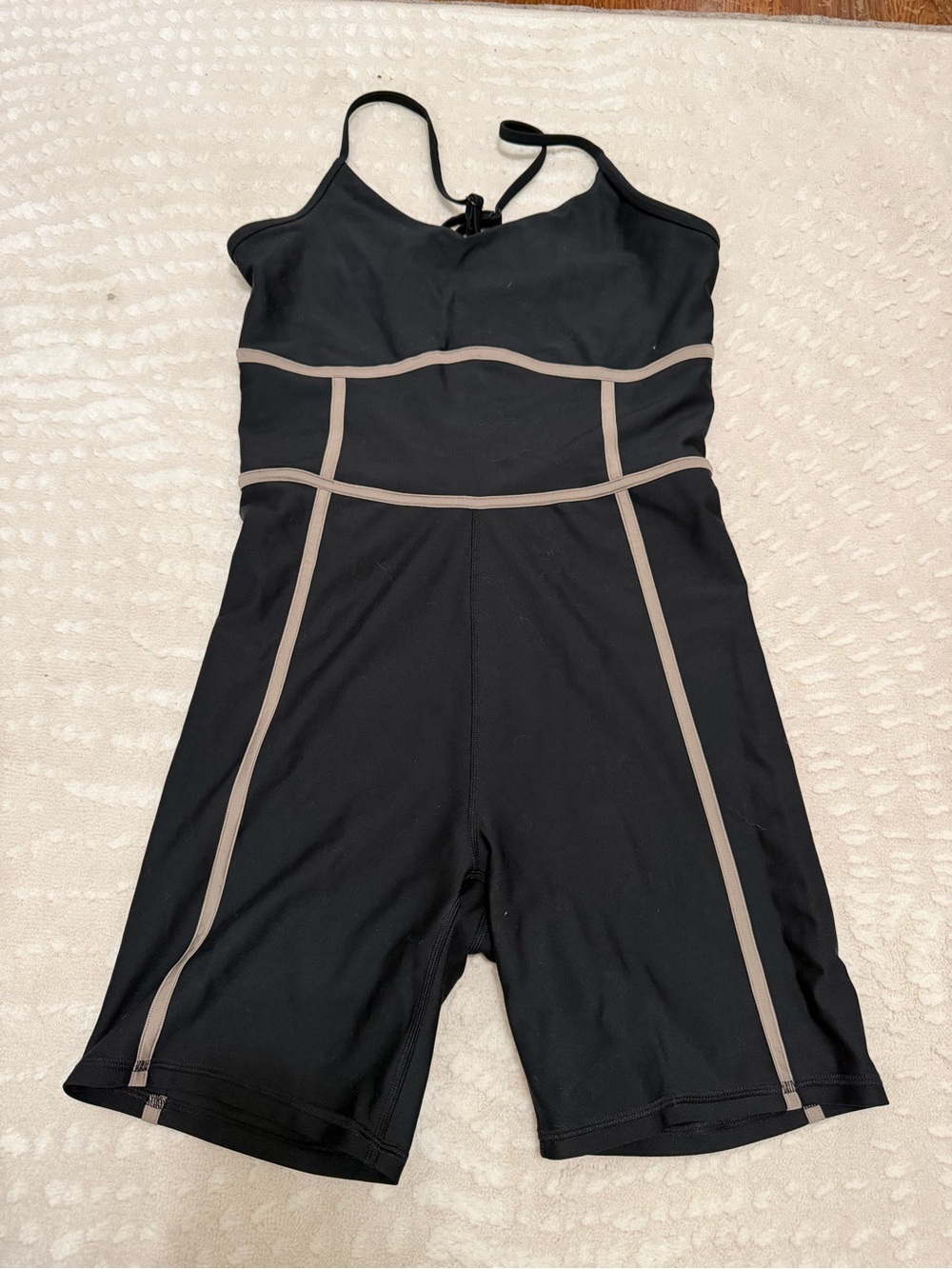 Abercrombie & Fitch Black Athletic Jumpsuit with Taupe Piping